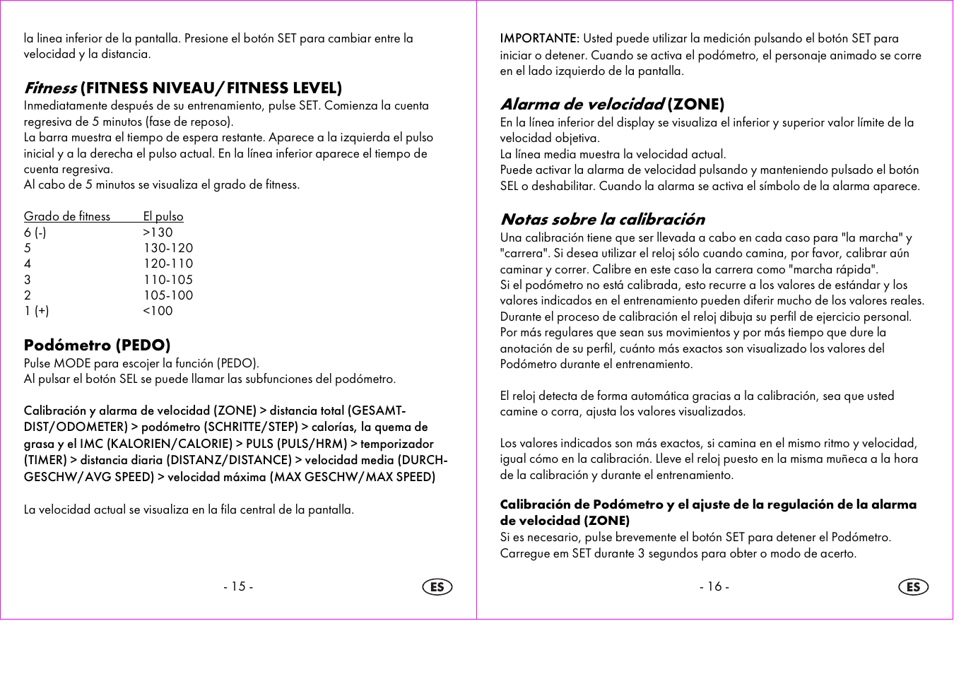 Fitness, Alarma de velocidad, Notas sobre la calibración | Crivit 1-LD3604-х User Manual | Page 9 / 51