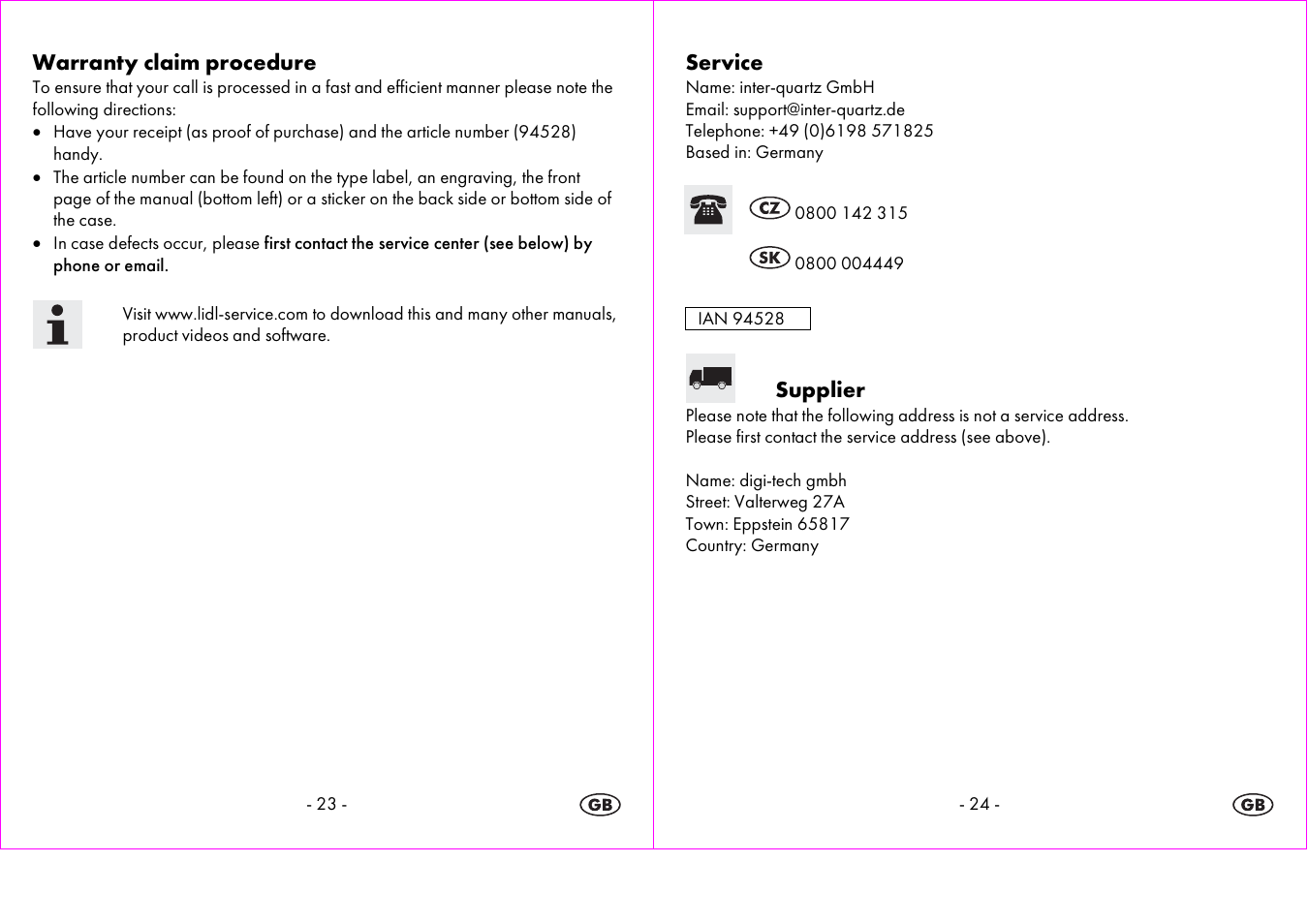 Warranty claim procedure, Service, Supplier | Crivit 1-LD3604-х User Manual | Page 13 / 49