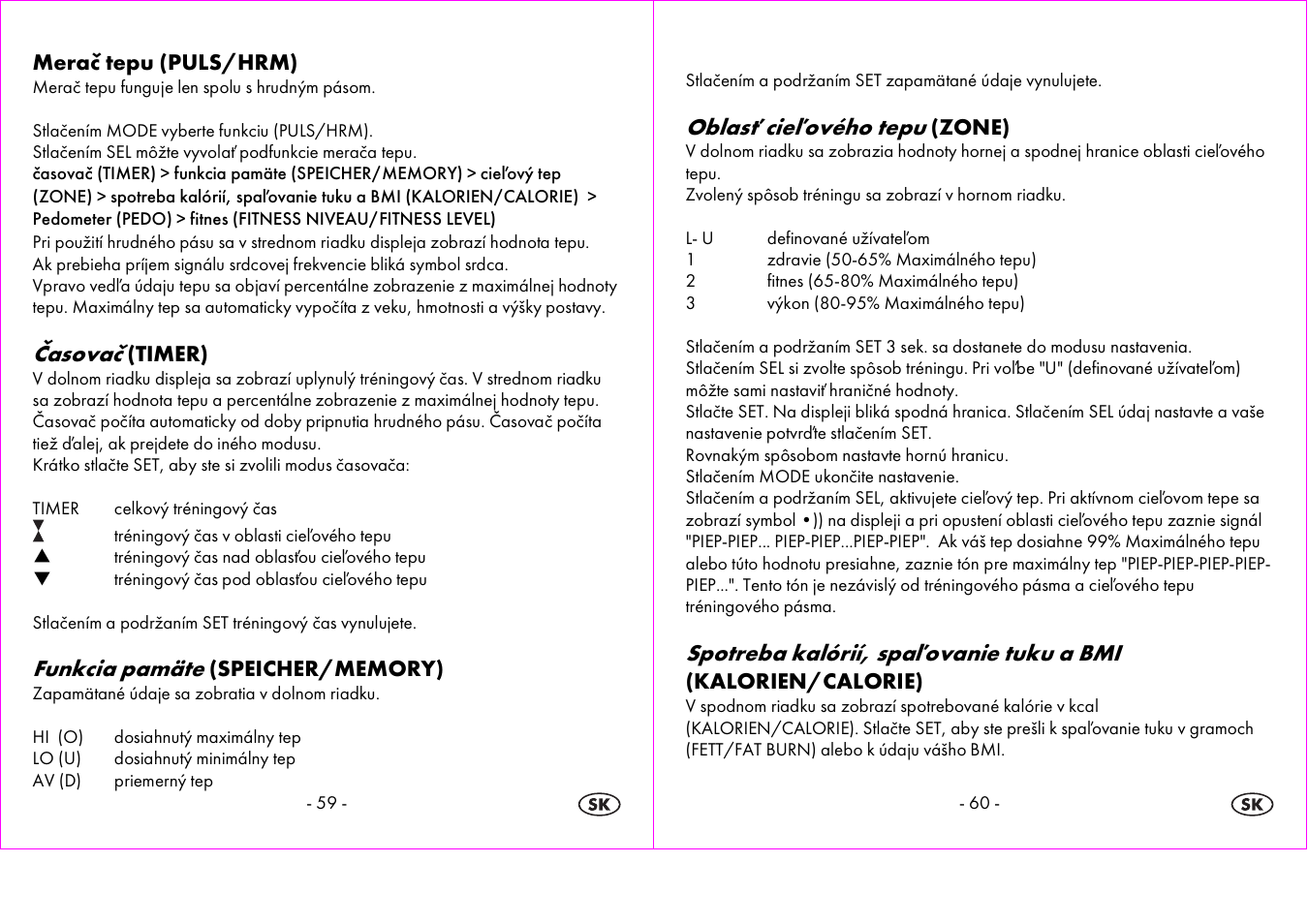 Časovač, Funkcia pamäte, Oblasť cieľového tepu | Spotreba kalórií, spaľovanie tuku a bmi | Crivit 1-LD3604-х User Manual | Page 31 / 49