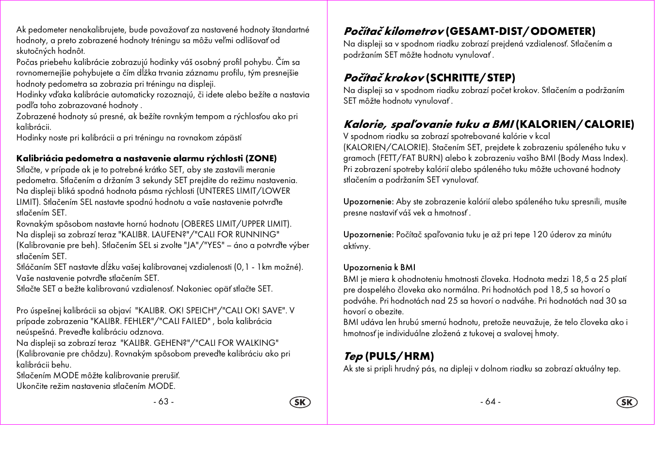 Počítač kilometrov, Počítač krokov, Kalorie, spaľovanie tuku a bmi | Crivit 1-LD3604-х User Manual | Page 33 / 49