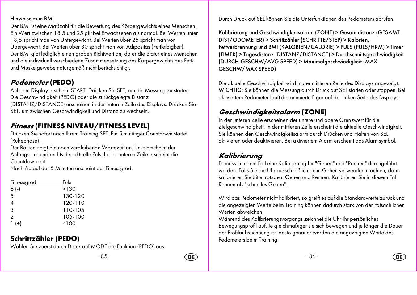 Pedometer, Fitness, Geschwindigkeitsalarm | Kalibrierung | Crivit 1-LD3604-х User Manual | Page 44 / 49