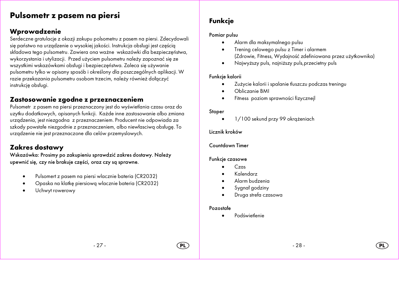 Pulsometr z pasem na piersi, Wprowadzenie, Zastosowanie zgodne z przeznaczeniem | Zakres dostawy, Funkcje | Crivit 1-LD3604-х User Manual | Page 15 / 51