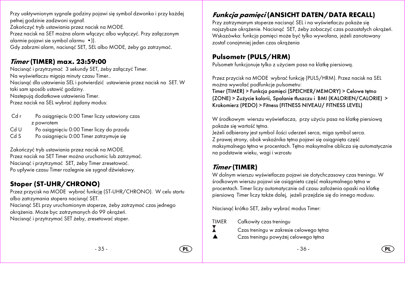Timer, Funkcja pamięci | Crivit 1-LD3604-х User Manual | Page 19 / 51