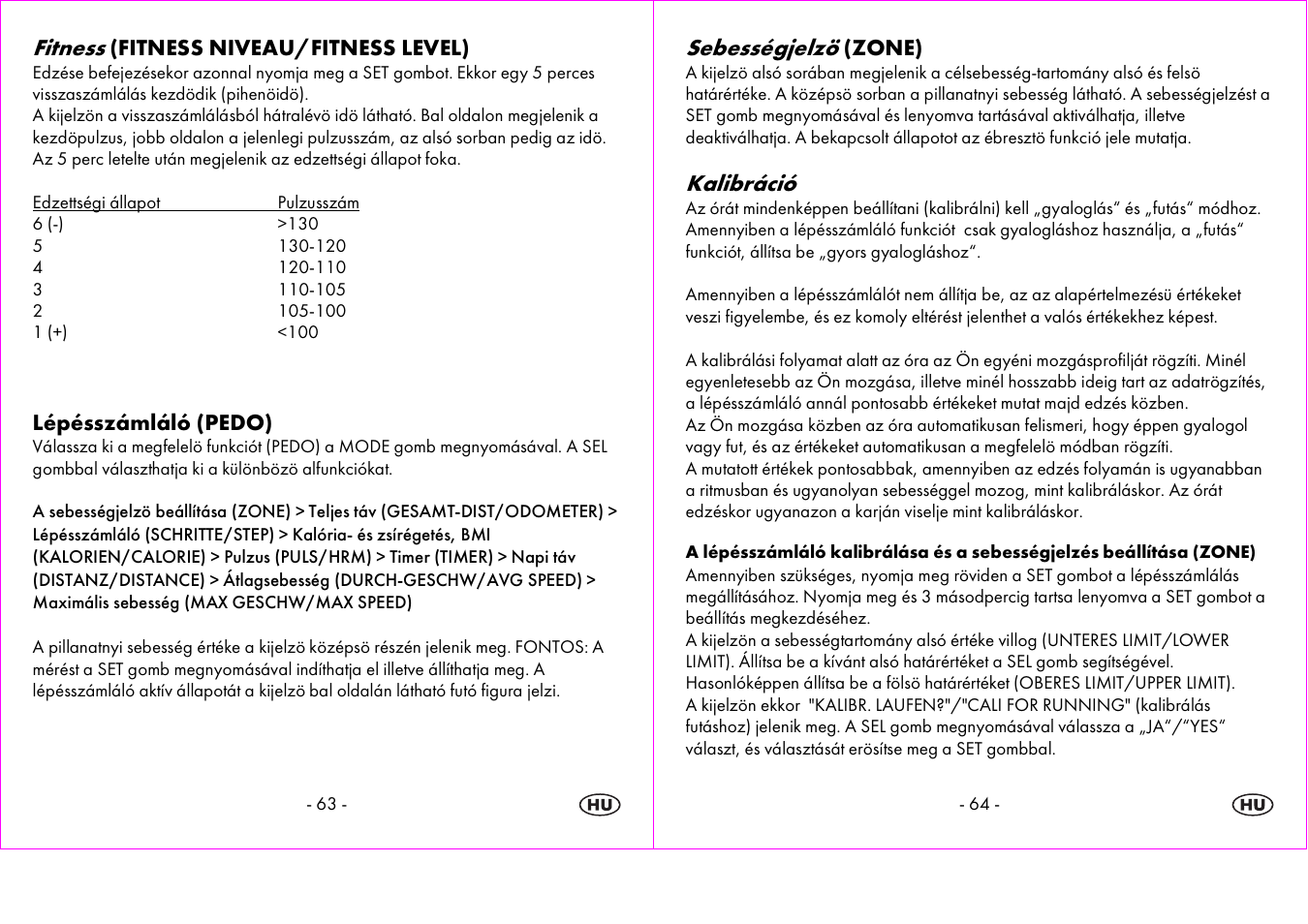 Fitness, Sebességjelzö, Kalibráció | Crivit 1-LD3604-х User Manual | Page 33 / 51