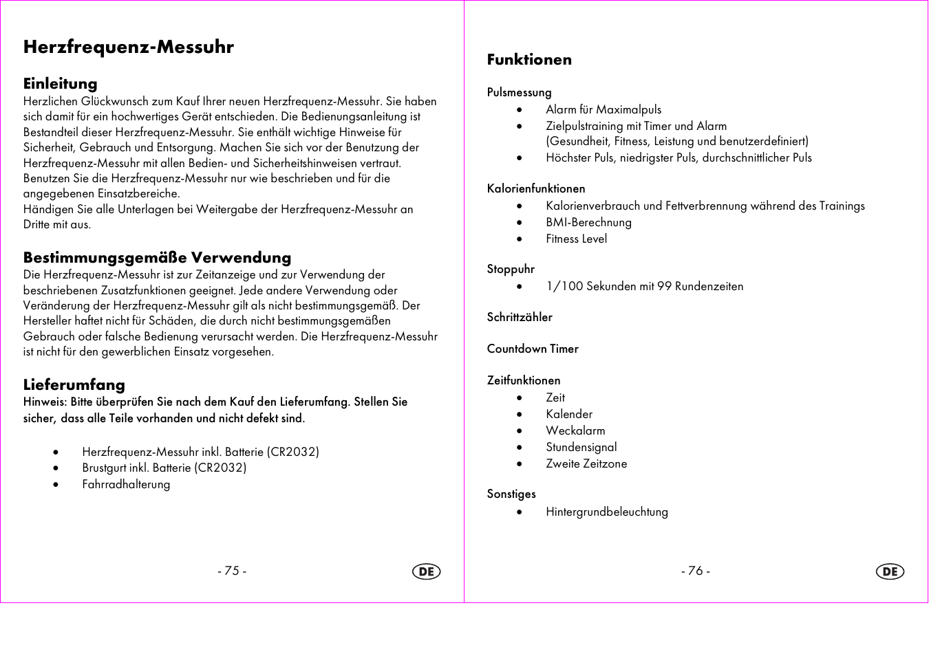 Herzfrequenz-messuhr, Einleitung, Bestimmungsgemäße verwendung | Lieferumfang, Funktionen | Crivit 1-LD3604-х User Manual | Page 39 / 51