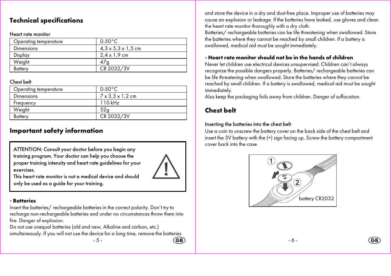 Technical specifications, Important safety information, Chest belt | Crivit 1-LD3604-х User Manual | Page 4 / 51