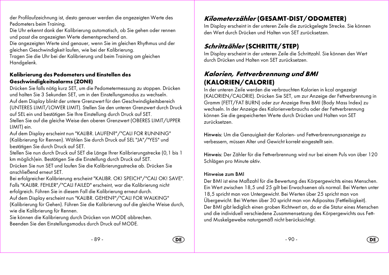 Kilometerzähler, Schrittzähler, Kalorien, fettverbrennung und bmi | Crivit 1-LD3604-х User Manual | Page 46 / 51