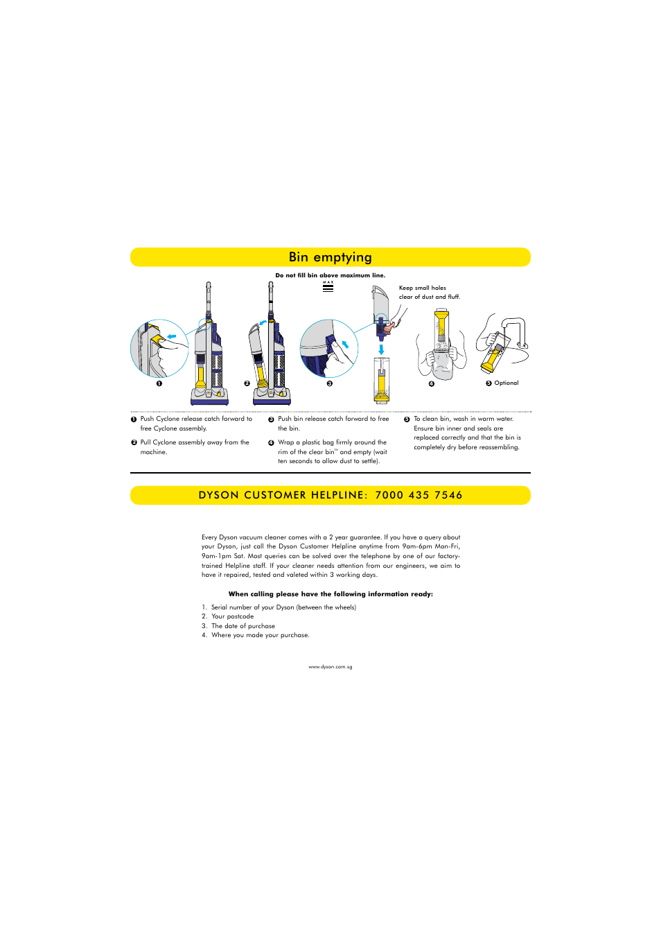 Bin emptying | DYSON DCO3 User Manual | Page 4 / 6