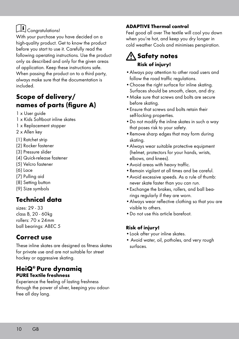 Scope of delivery/ names of parts (figure a), Technical data, Correct use | Heiq, Pure dynamiq | Crivit KI-1740 User Manual | Page 10 / 28