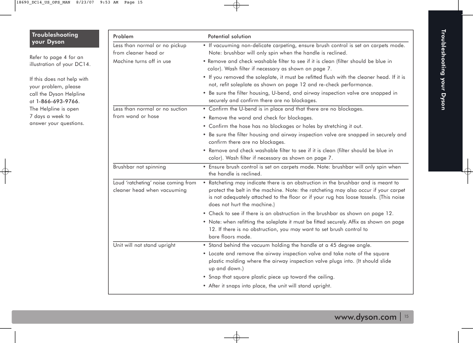 DYSON DC14 User Manual | Page 15 / 18