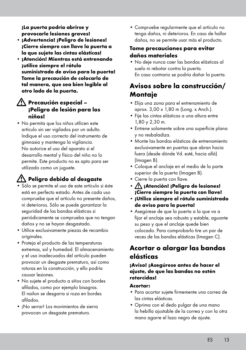 Avisos sobre la construcción/ montaje, Acortar o alargar las bandas elásticas | Crivit ST-1744 User Manual | Page 13 / 44