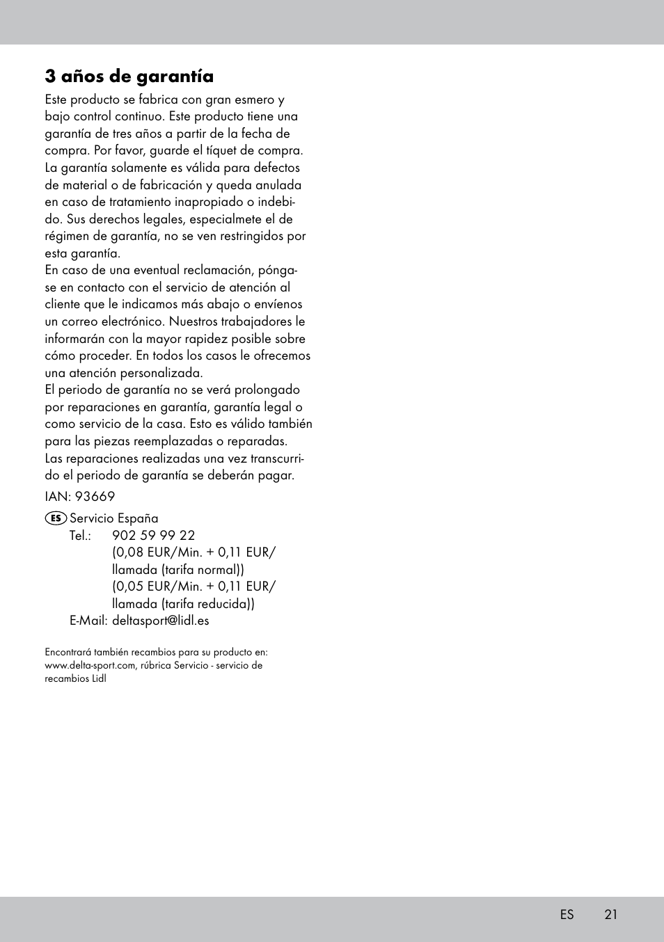 3 años de garantía | Crivit ST-1744 User Manual | Page 21 / 44
