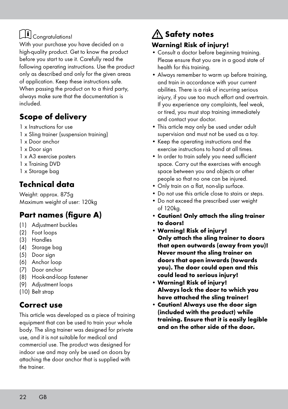 Scope of delivery, Technical data, Part names (figure a) | Correct use | Crivit ST-1744 User Manual | Page 22 / 44