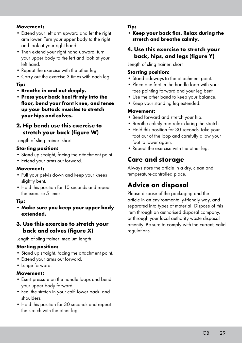 Care and storage, Advice on disposal | Crivit ST-1744 User Manual | Page 29 / 44