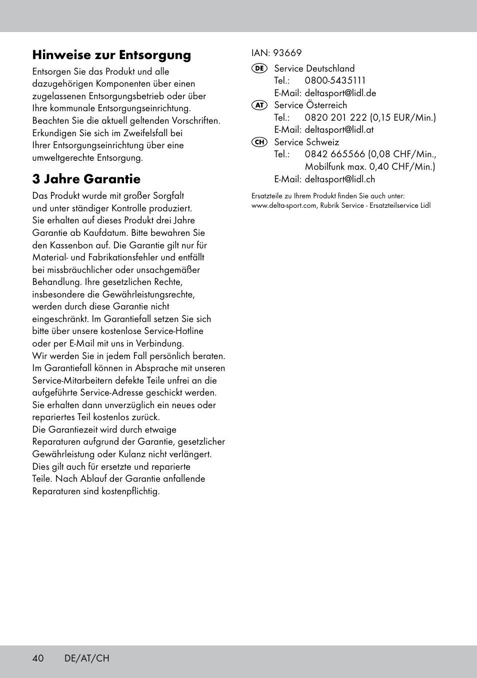 Hinweise zur entsorgung, 3 jahre garantie | Crivit ST-1744 User Manual | Page 40 / 44