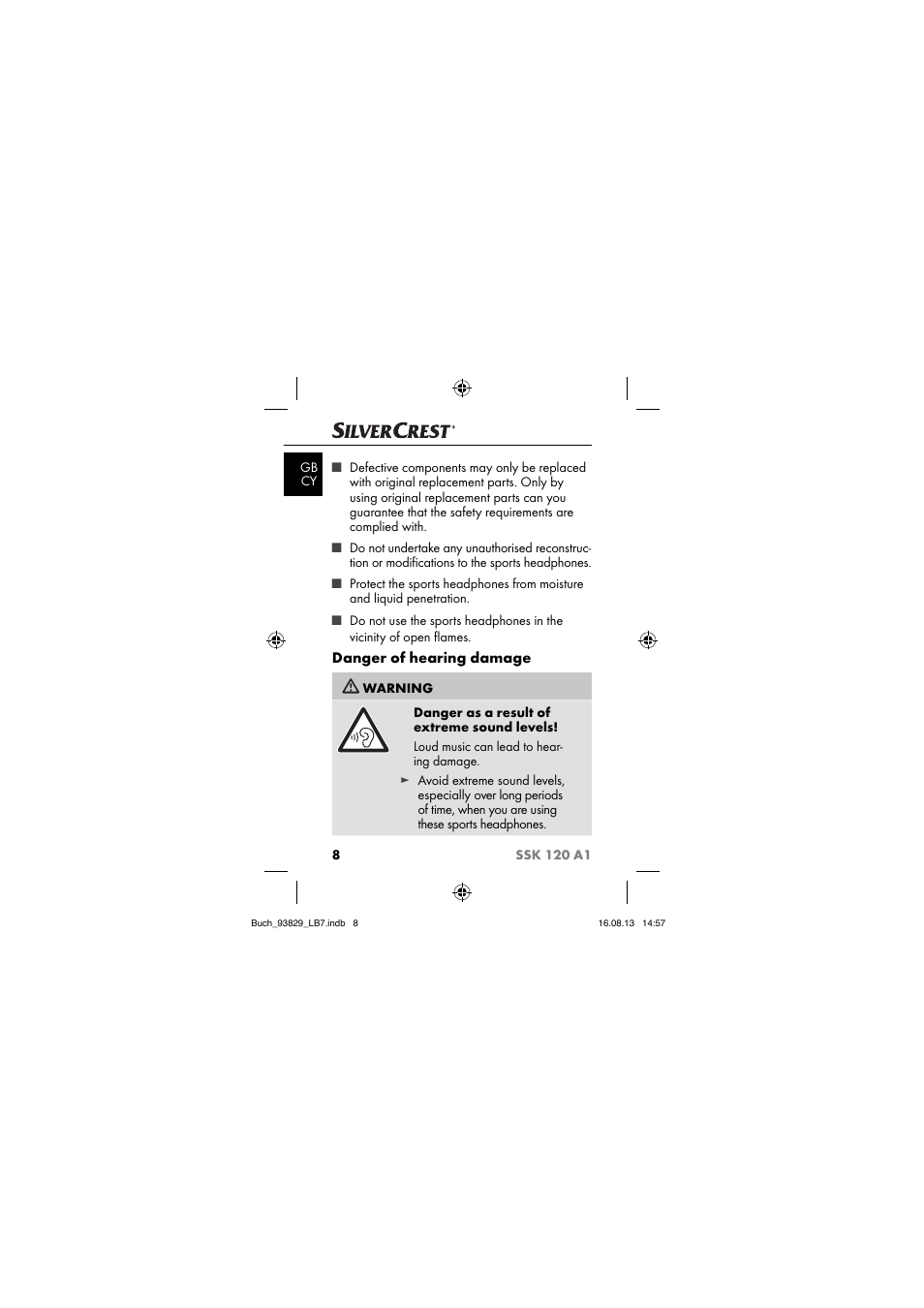 Danger of hearing damage | Crivit SSK 120 A1 User Manual | Page 11 / 113