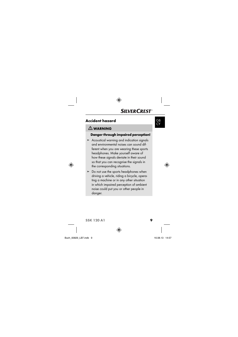 Accident hazard | Crivit SSK 120 A1 User Manual | Page 12 / 113