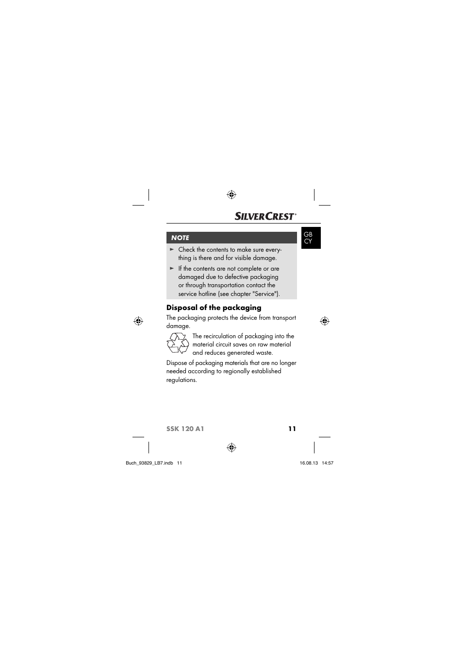 Disposal of the packaging | Crivit SSK 120 A1 User Manual | Page 14 / 113