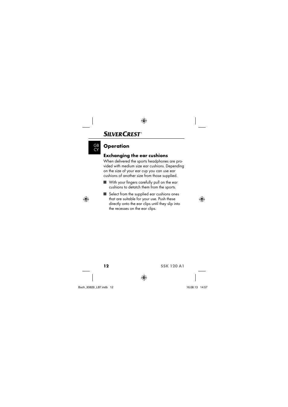 Operation, Exchanging the ear cushions | Crivit SSK 120 A1 User Manual | Page 15 / 113