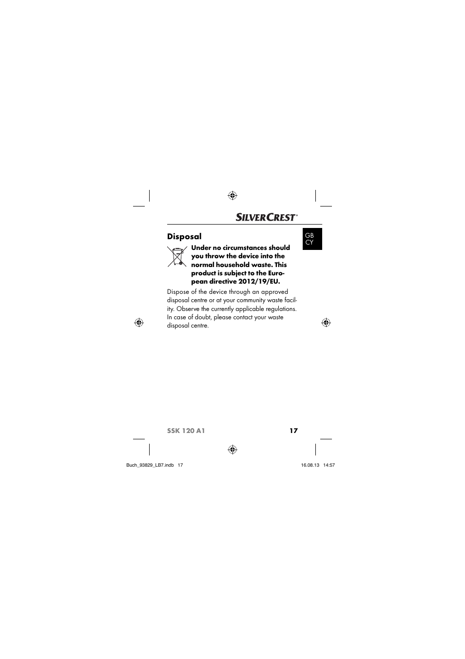 Disposal | Crivit SSK 120 A1 User Manual | Page 20 / 113