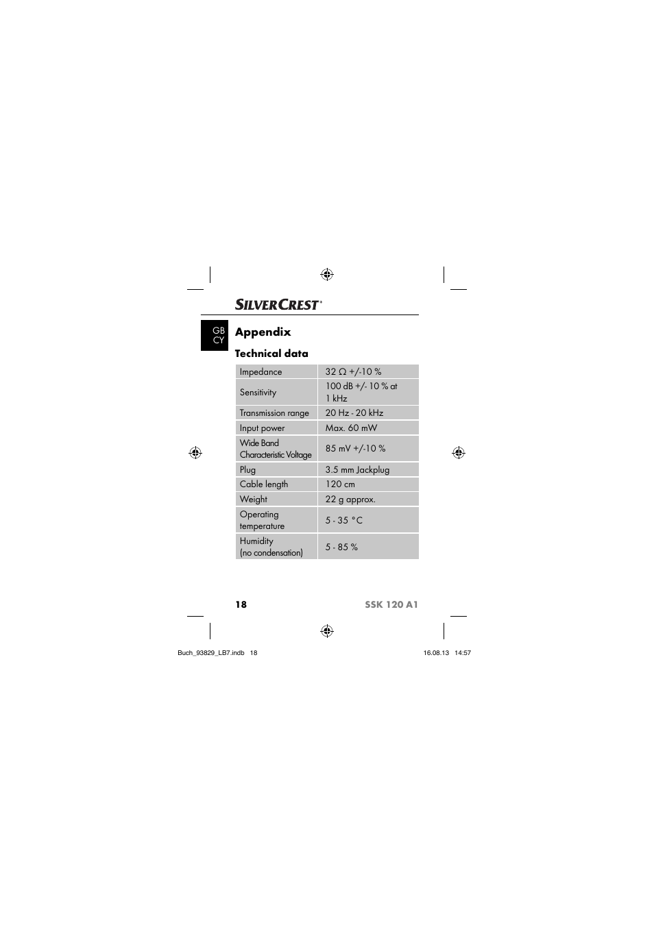 Appendix, Technical data | Crivit SSK 120 A1 User Manual | Page 21 / 113