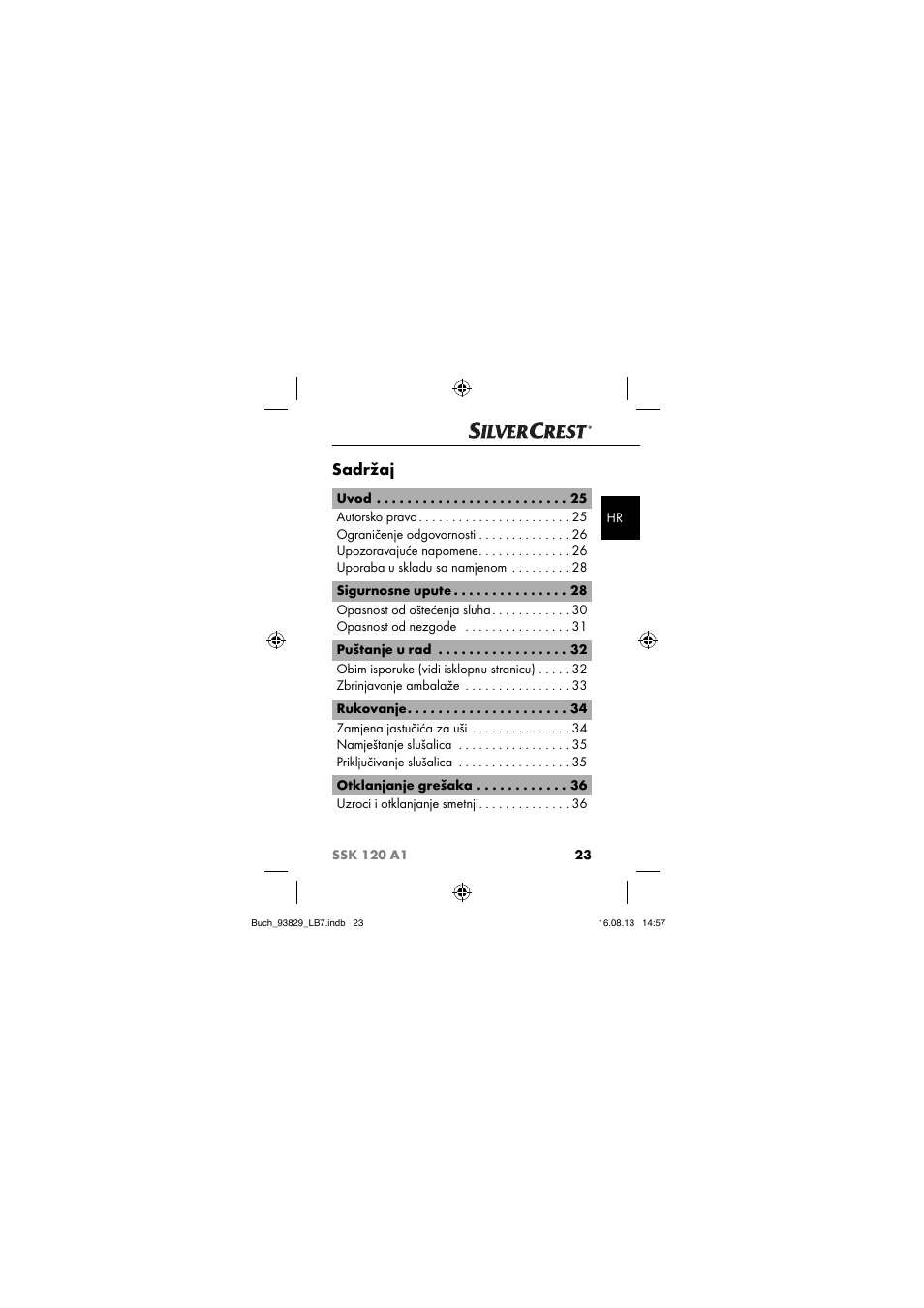 Sadržaj | Crivit SSK 120 A1 User Manual | Page 26 / 113
