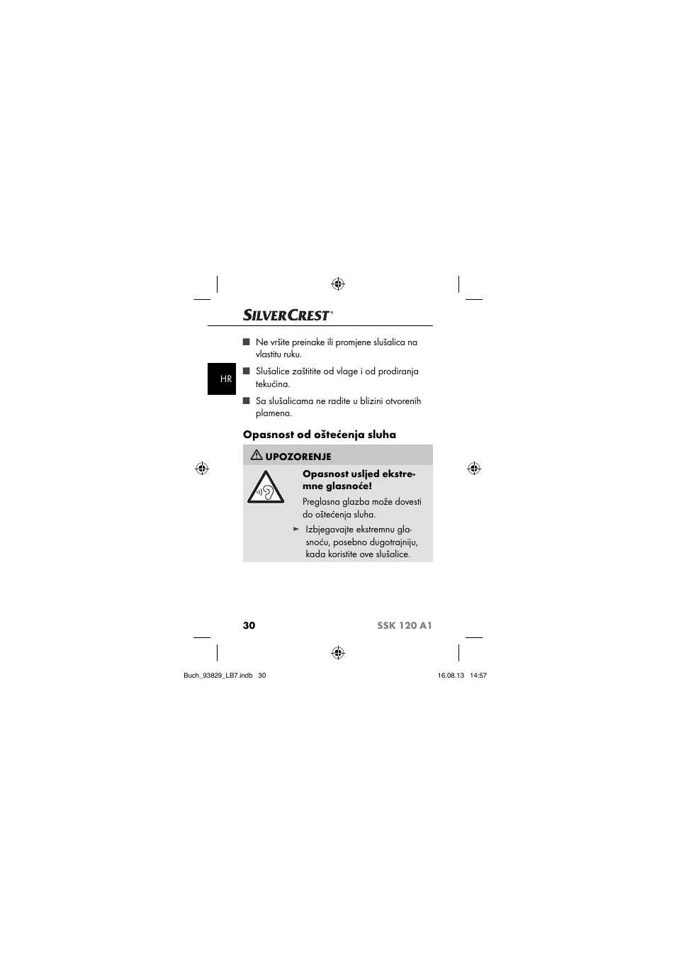 Opasnost od oštećenja sluha | Crivit SSK 120 A1 User Manual | Page 33 / 113