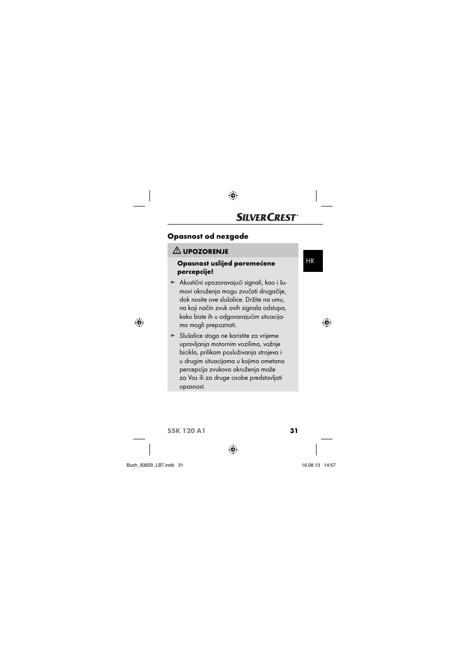 Opasnost od nezgode | Crivit SSK 120 A1 User Manual | Page 34 / 113