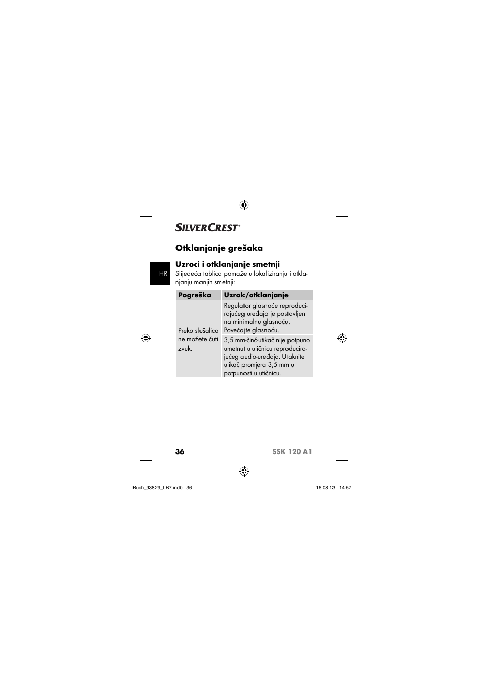 Otklanjanje grešaka, Uzroci i otklanjanje smetnji | Crivit SSK 120 A1 User Manual | Page 39 / 113