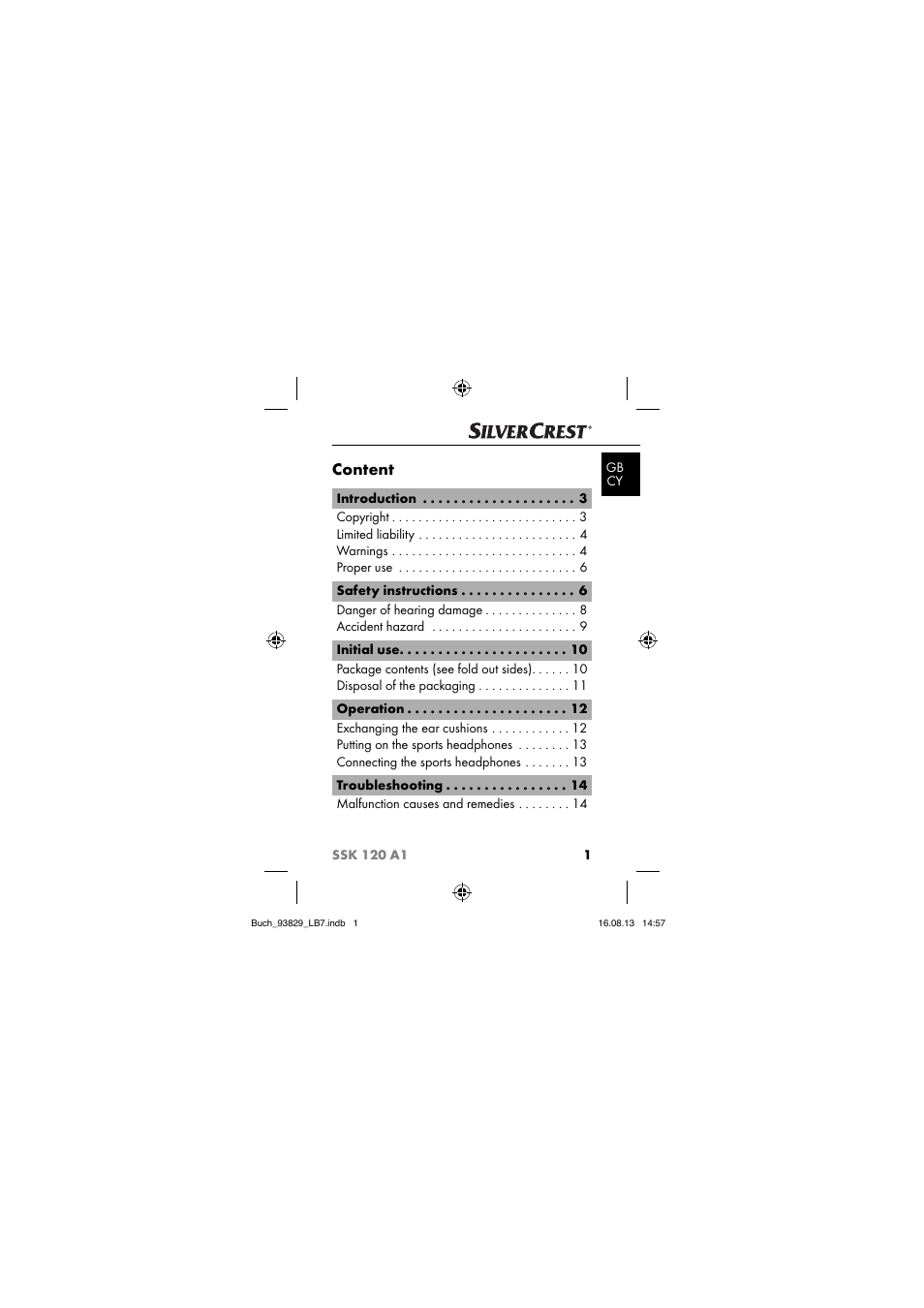 Content | Crivit SSK 120 A1 User Manual | Page 4 / 113