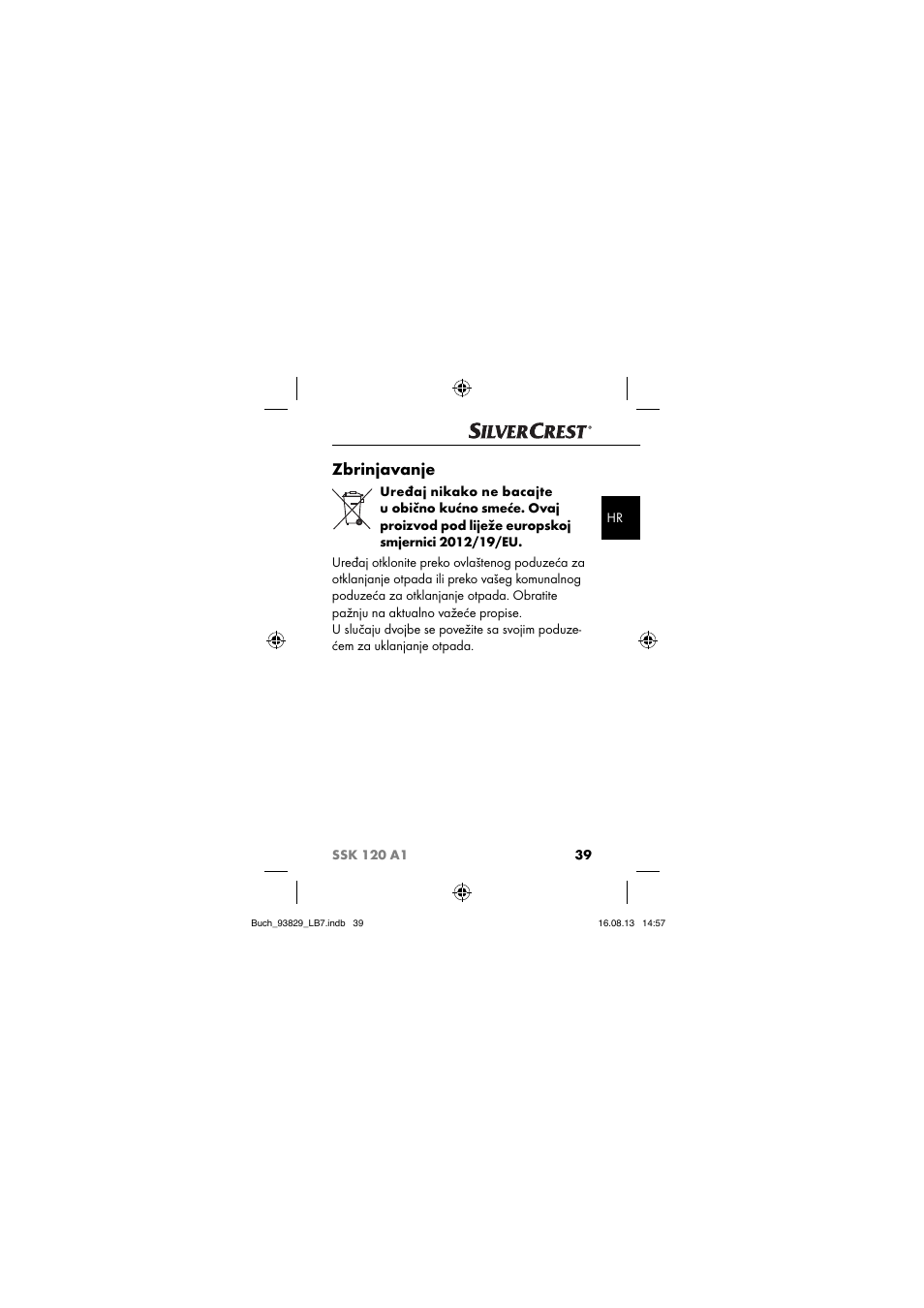 Zbrinjavanje | Crivit SSK 120 A1 User Manual | Page 42 / 113