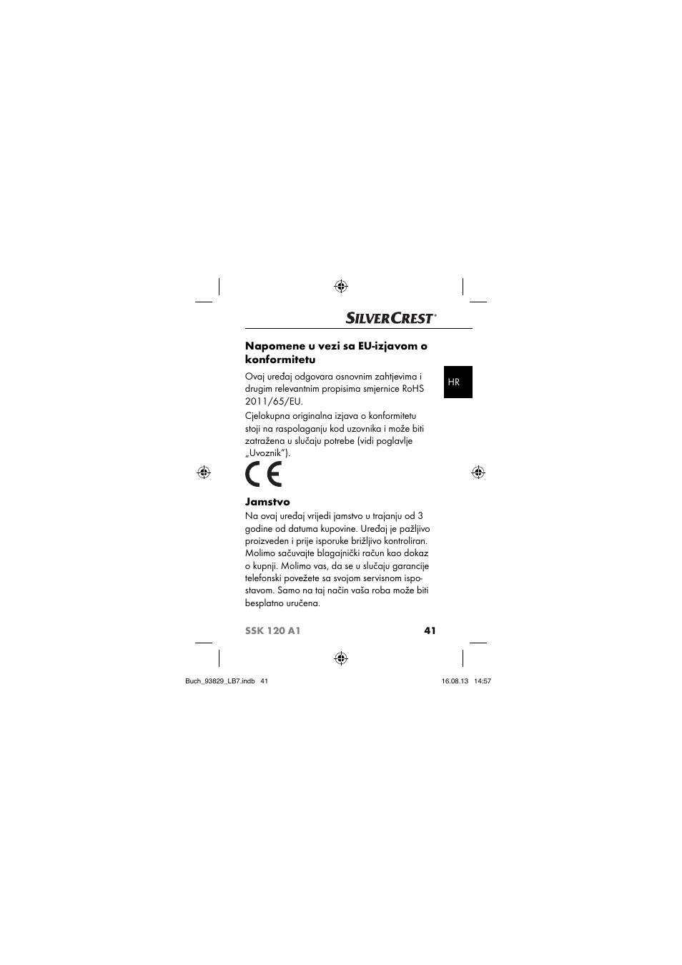 Napomene u vezi sa eu-izjavom o konformitetu, Jamstvo | Crivit SSK 120 A1 User Manual | Page 44 / 113