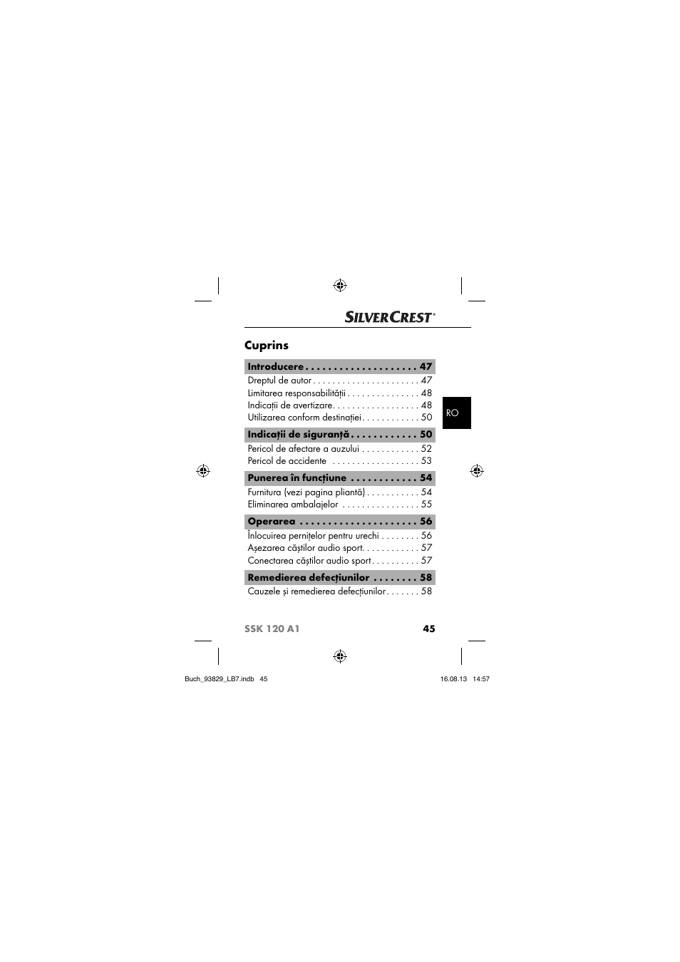 Cuprins | Crivit SSK 120 A1 User Manual | Page 48 / 113