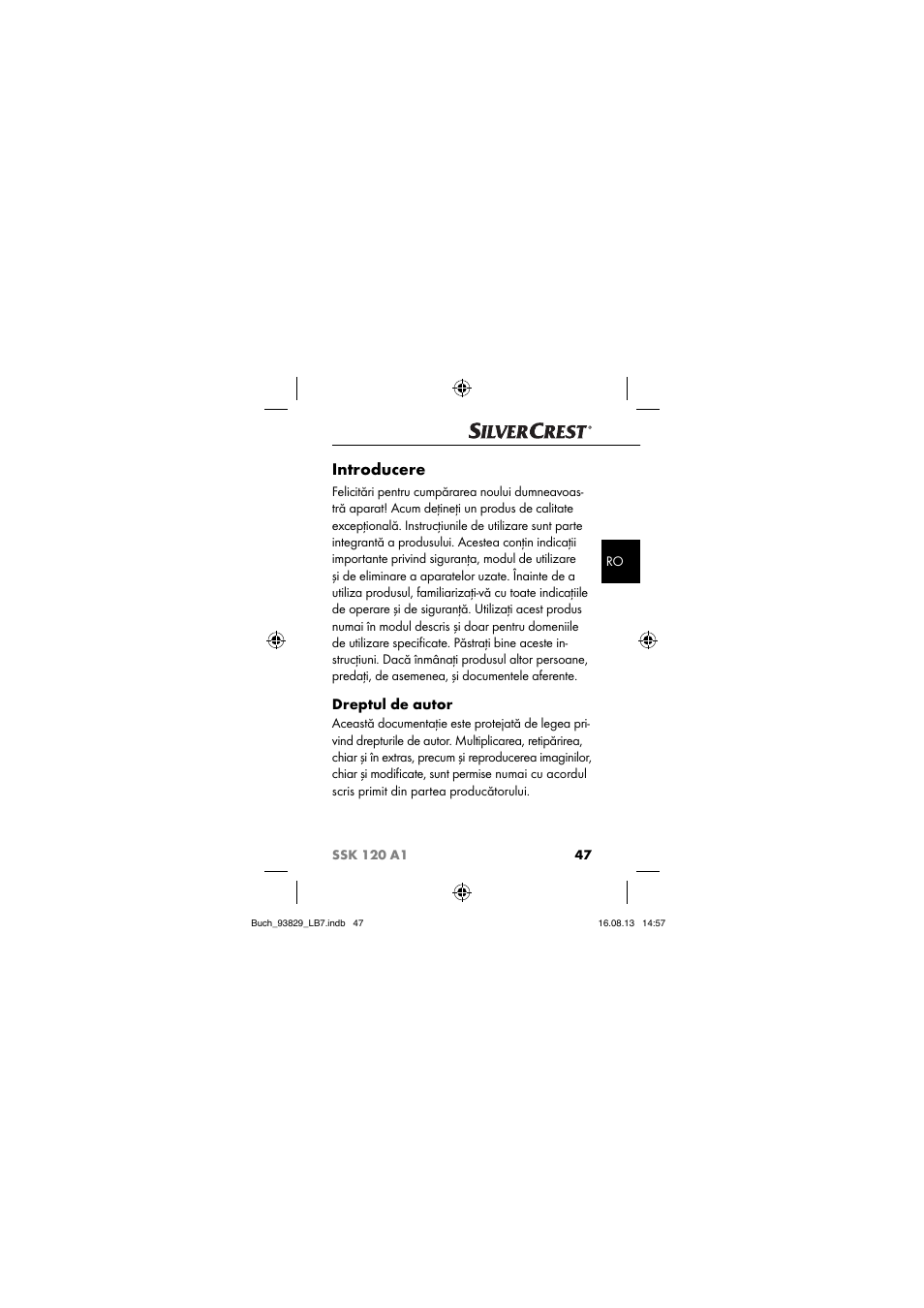 Introducere, Dreptul de autor | Crivit SSK 120 A1 User Manual | Page 50 / 113