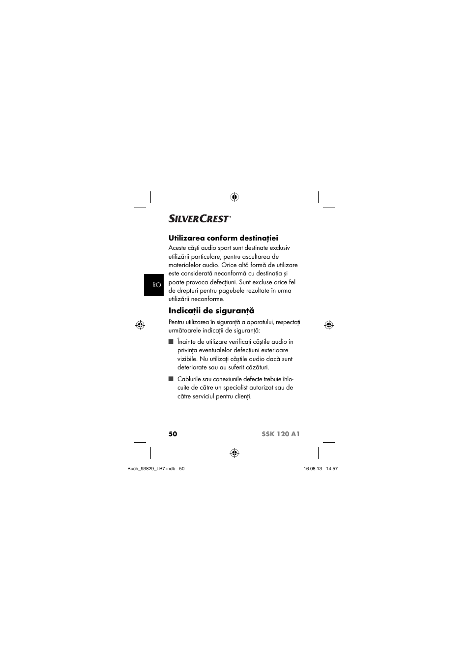 Indicaţii de siguranţă, Utilizarea conform destinaţiei | Crivit SSK 120 A1 User Manual | Page 53 / 113