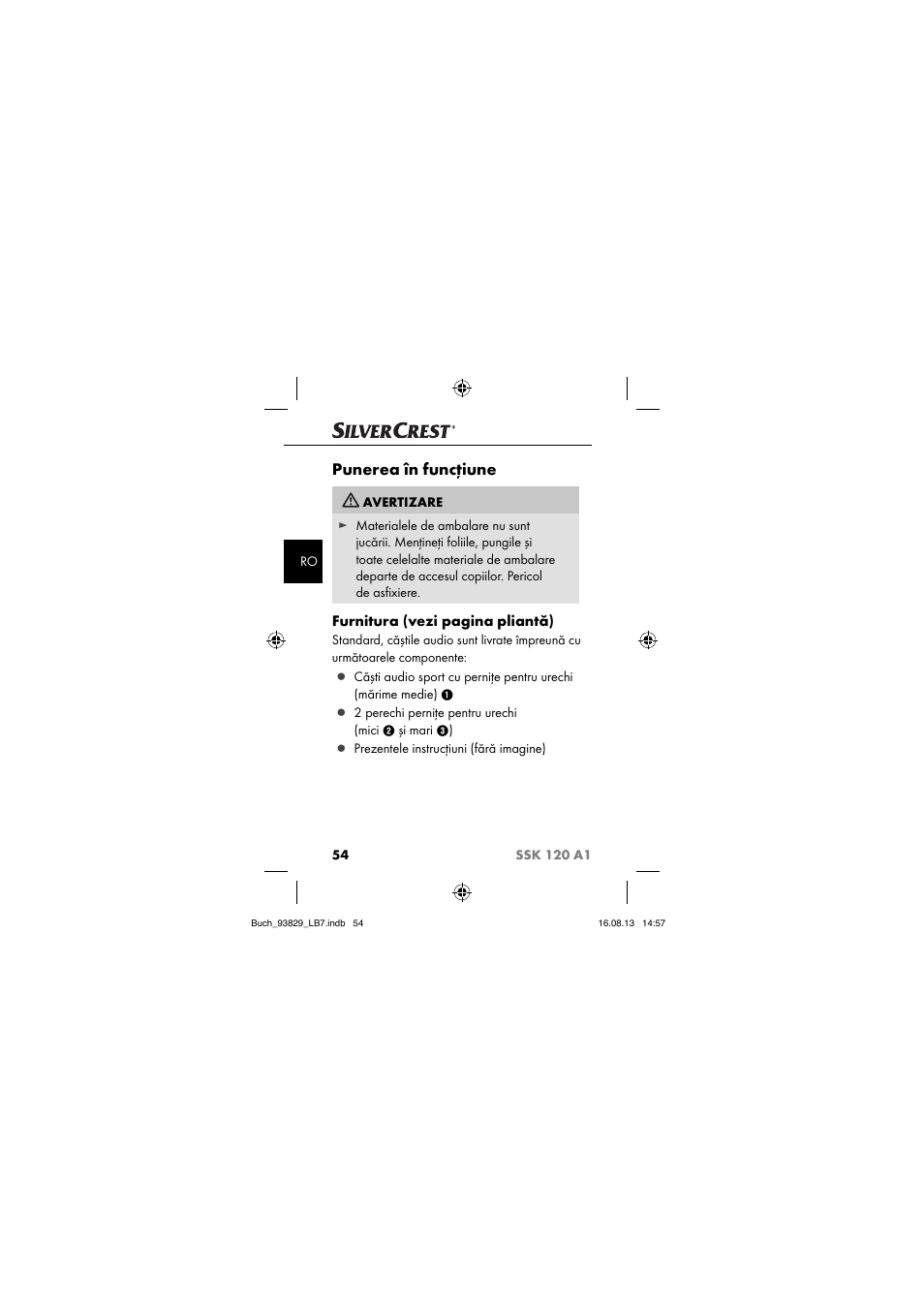 Punerea în funcţiune, Furnitura (vezi pagina pliantă) | Crivit SSK 120 A1 User Manual | Page 57 / 113