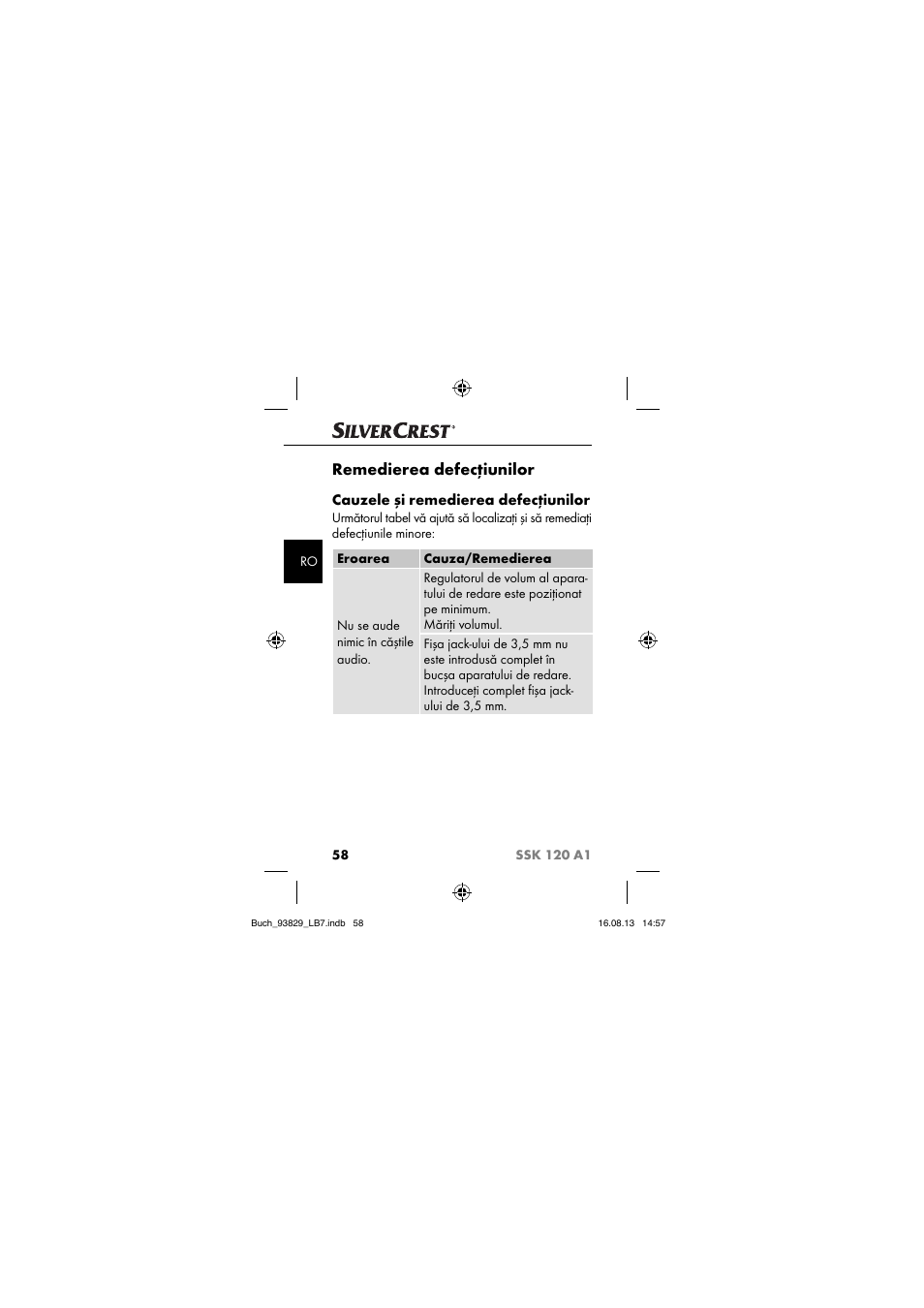 Remedierea defecţiunilor, Cauzele şi remedierea defecţiunilor | Crivit SSK 120 A1 User Manual | Page 61 / 113