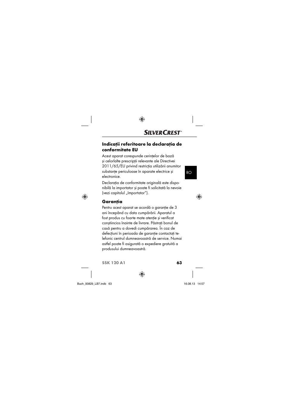 Garanţia | Crivit SSK 120 A1 User Manual | Page 66 / 113