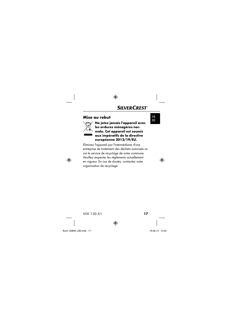 Mise au rebut | Crivit SSK 120 A1 User Manual | Page 20 / 69