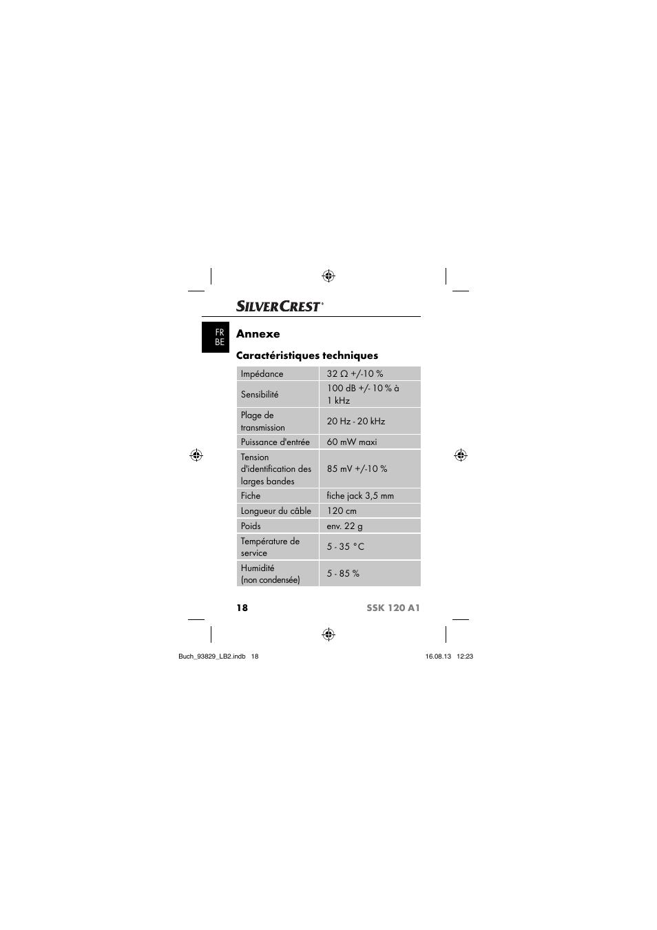 Annexe, Caractéristiques techniques | Crivit SSK 120 A1 User Manual | Page 21 / 69