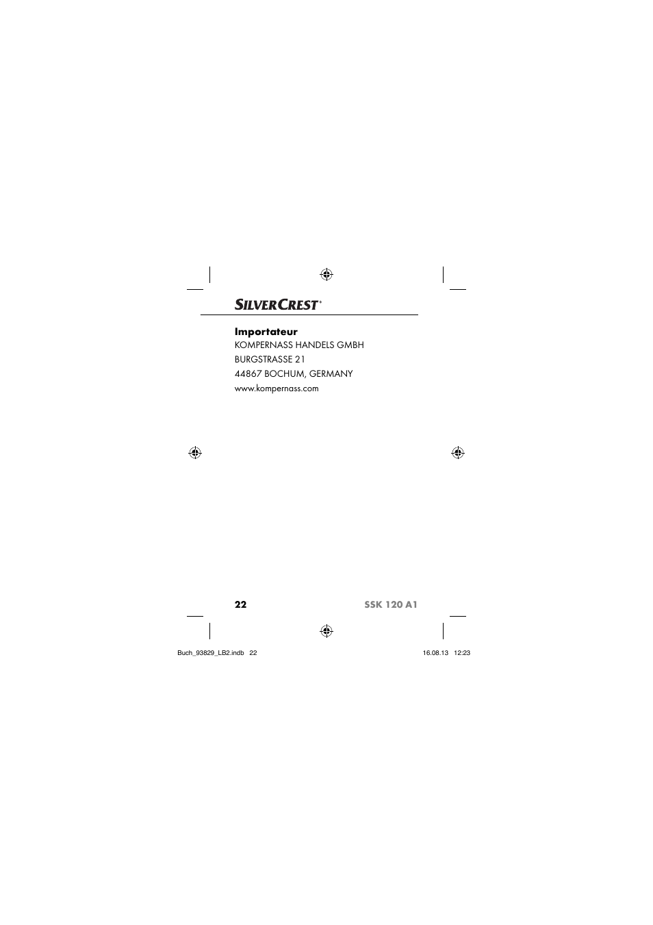 Importateur | Crivit SSK 120 A1 User Manual | Page 25 / 69