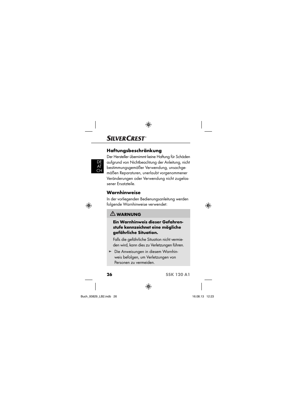 Haftungsbeschränkung, Warnhinweise | Crivit SSK 120 A1 User Manual | Page 29 / 69