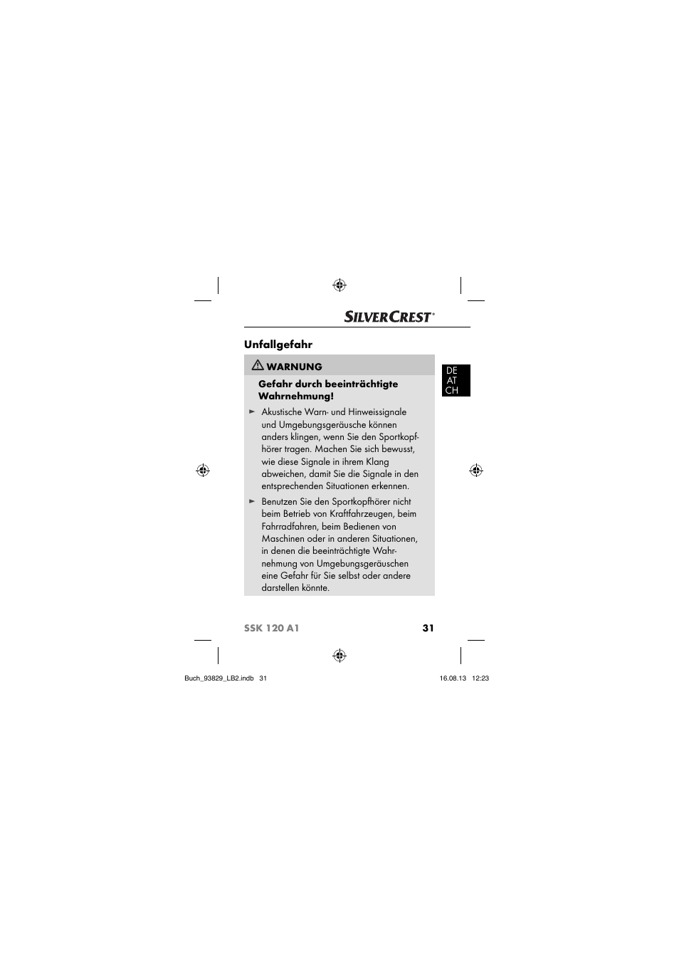 Unfallgefahr | Crivit SSK 120 A1 User Manual | Page 34 / 69