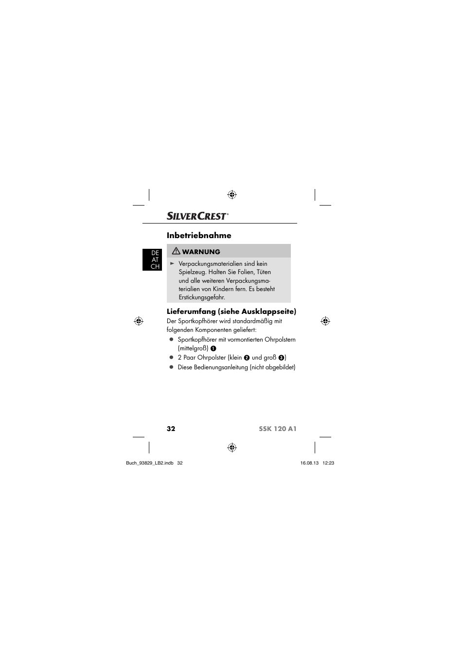 Inbetriebnahme, Lieferumfang (siehe ausklappseite) | Crivit SSK 120 A1 User Manual | Page 35 / 69