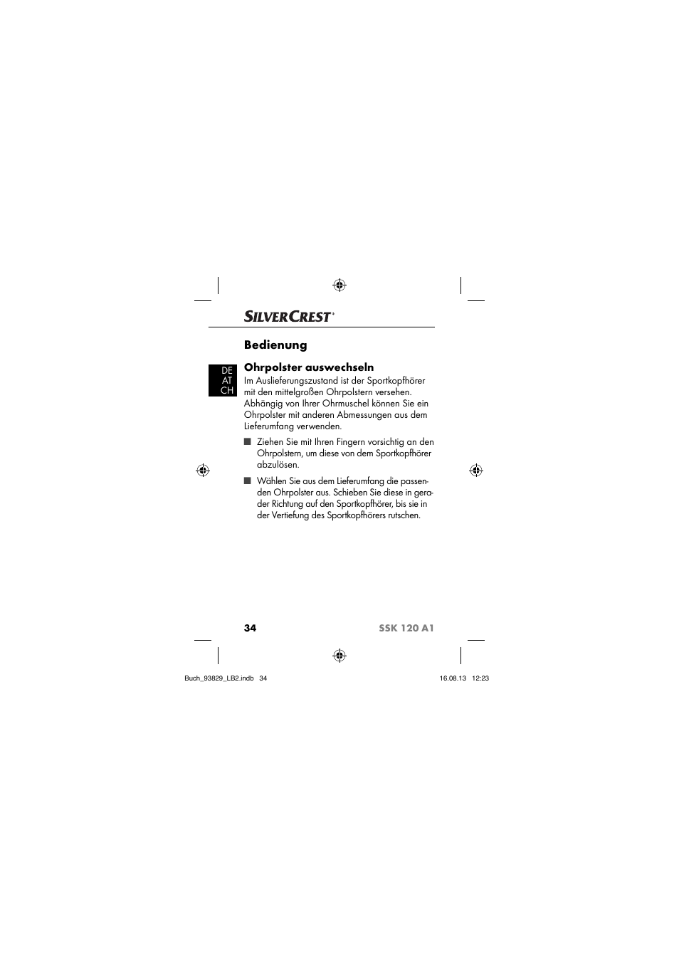 Bedienung, Ohrpolster auswechseln | Crivit SSK 120 A1 User Manual | Page 37 / 69