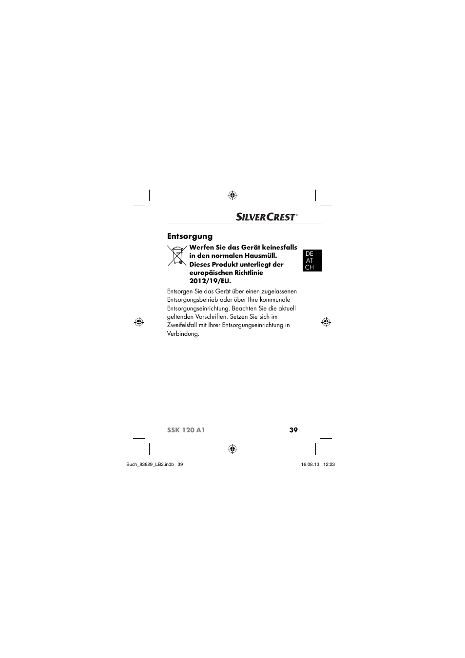 Entsorgung | Crivit SSK 120 A1 User Manual | Page 42 / 69