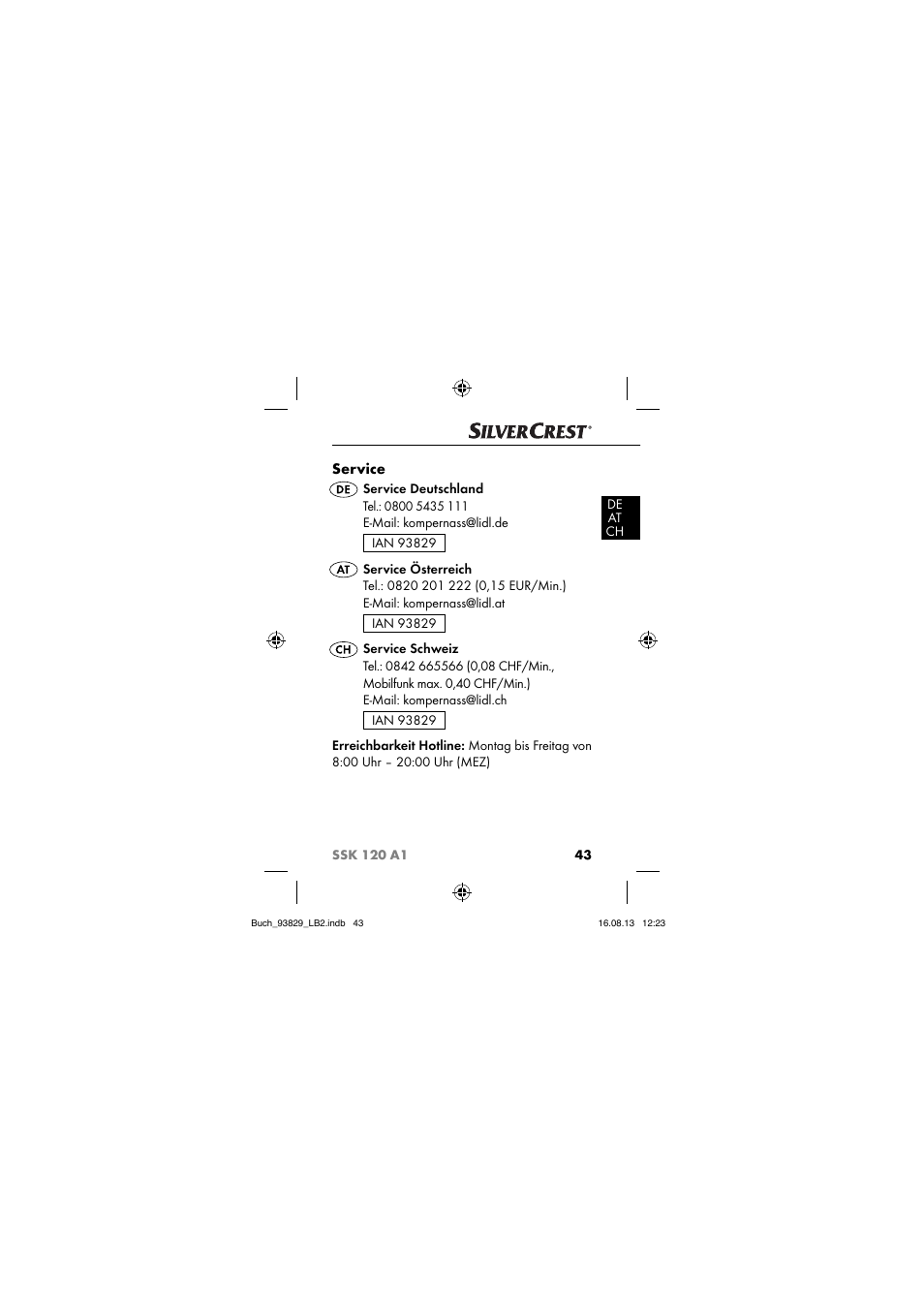 Service | Crivit SSK 120 A1 User Manual | Page 46 / 69