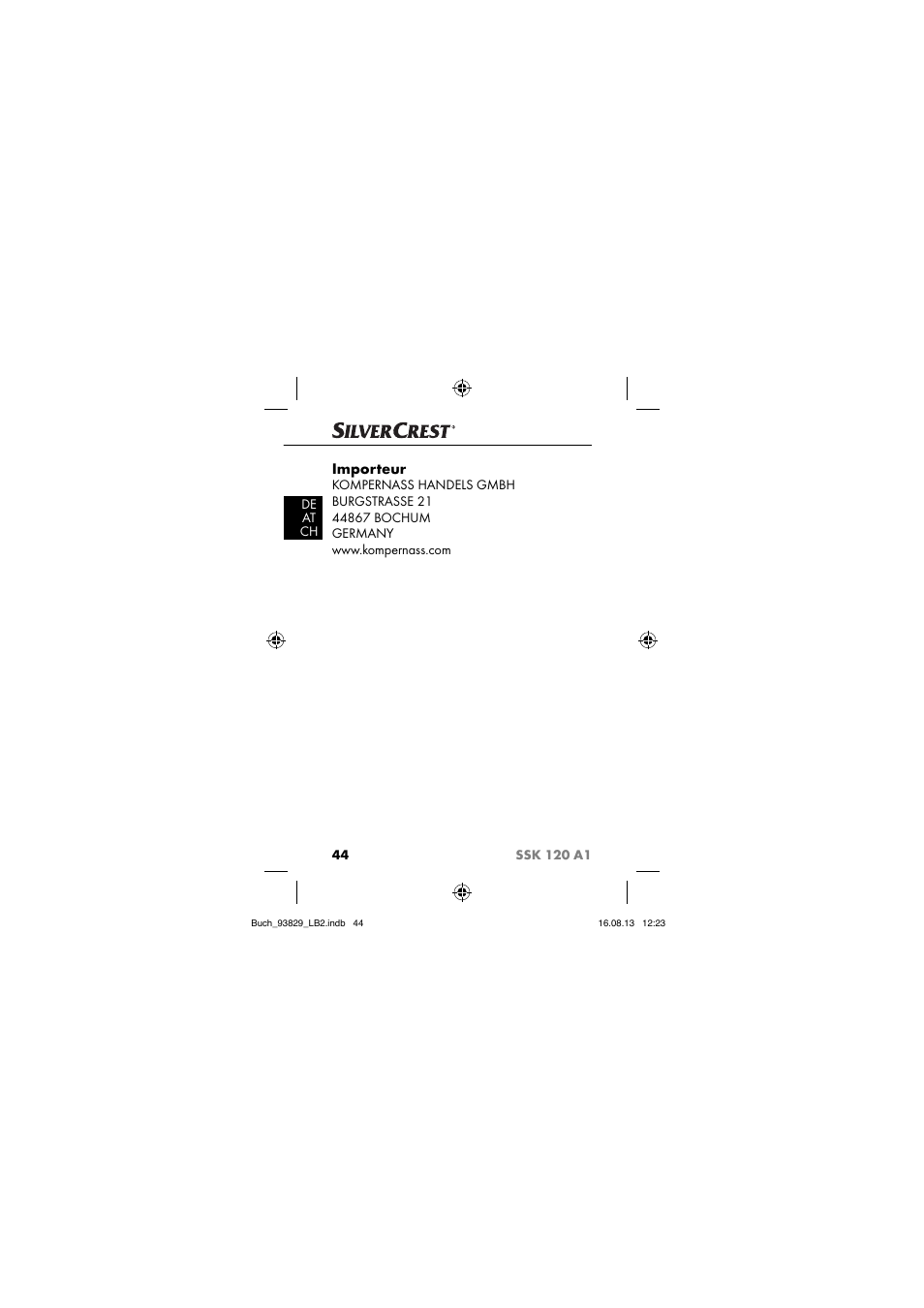 Importeur | Crivit SSK 120 A1 User Manual | Page 47 / 69