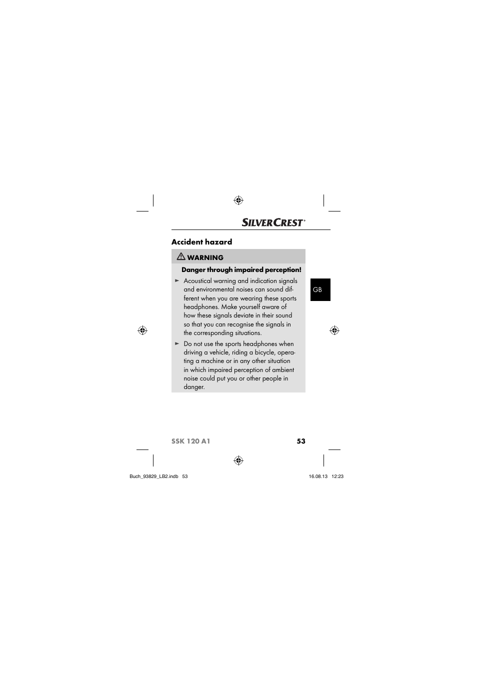 Accident hazard | Crivit SSK 120 A1 User Manual | Page 56 / 69