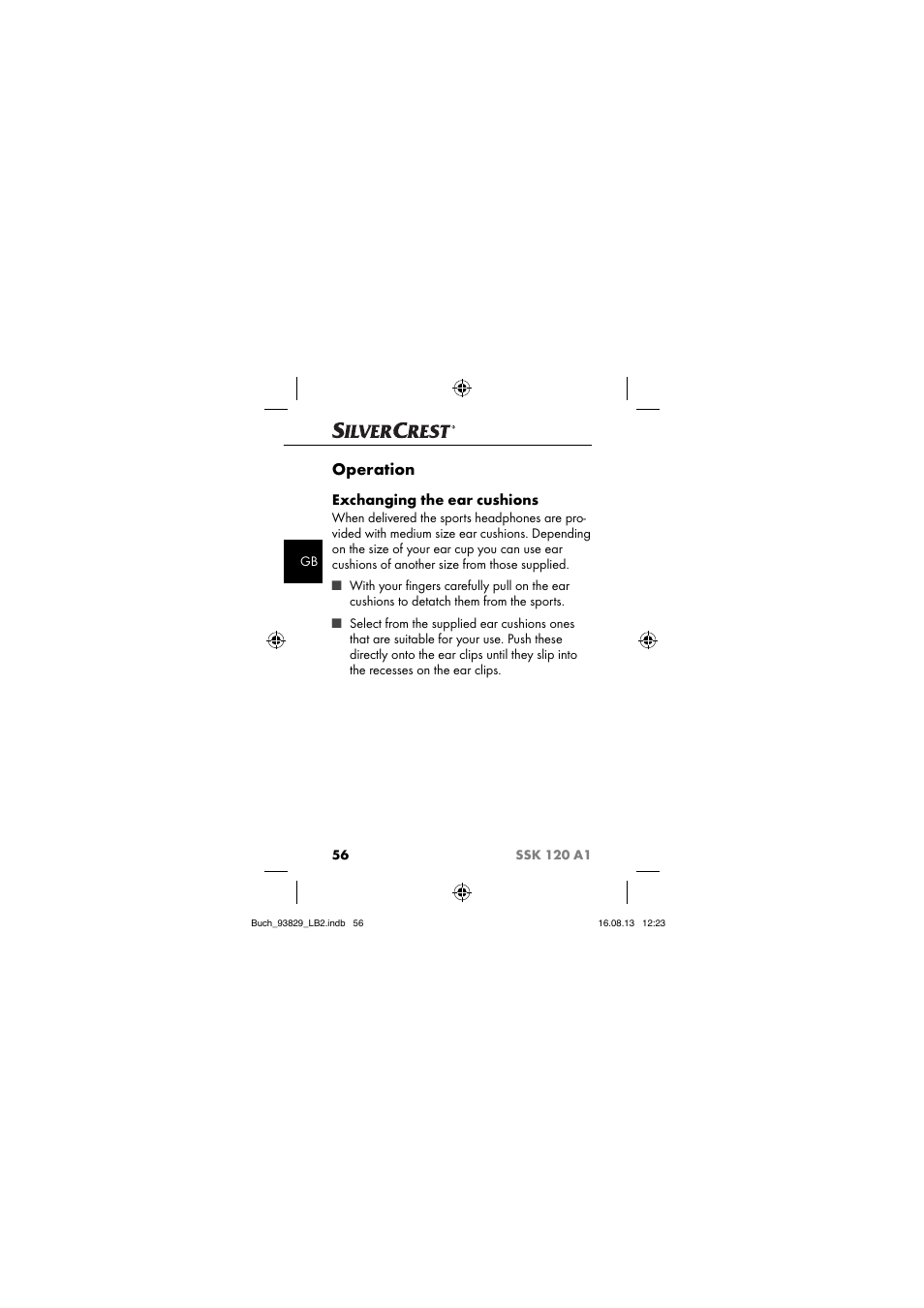 Operation, Exchanging the ear cushions | Crivit SSK 120 A1 User Manual | Page 59 / 69